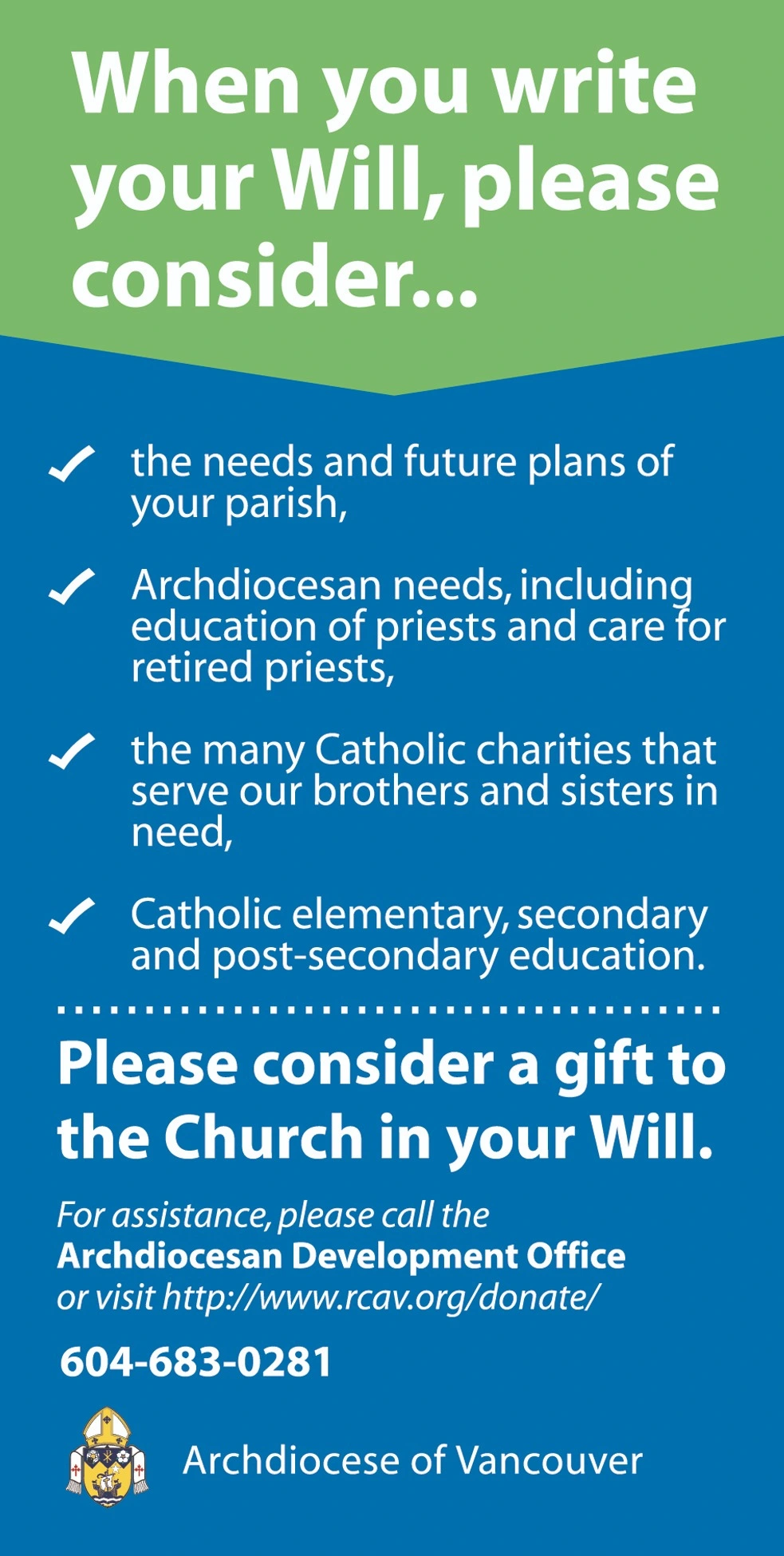 Archdiocese of Vancouver — planned giving advertisement