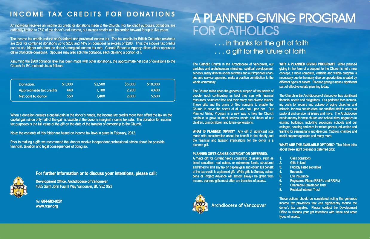 Archdiocese of Vancouver — planned giving brochure
